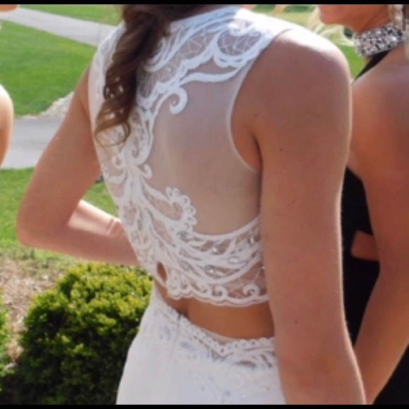 White Two Piece Prom Dress - Picture 2 of 8